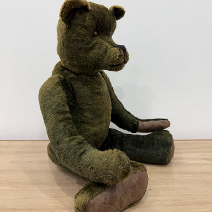 Early 20th Century Straw Filled Plush Teddy Bear Disc Joints 44cm