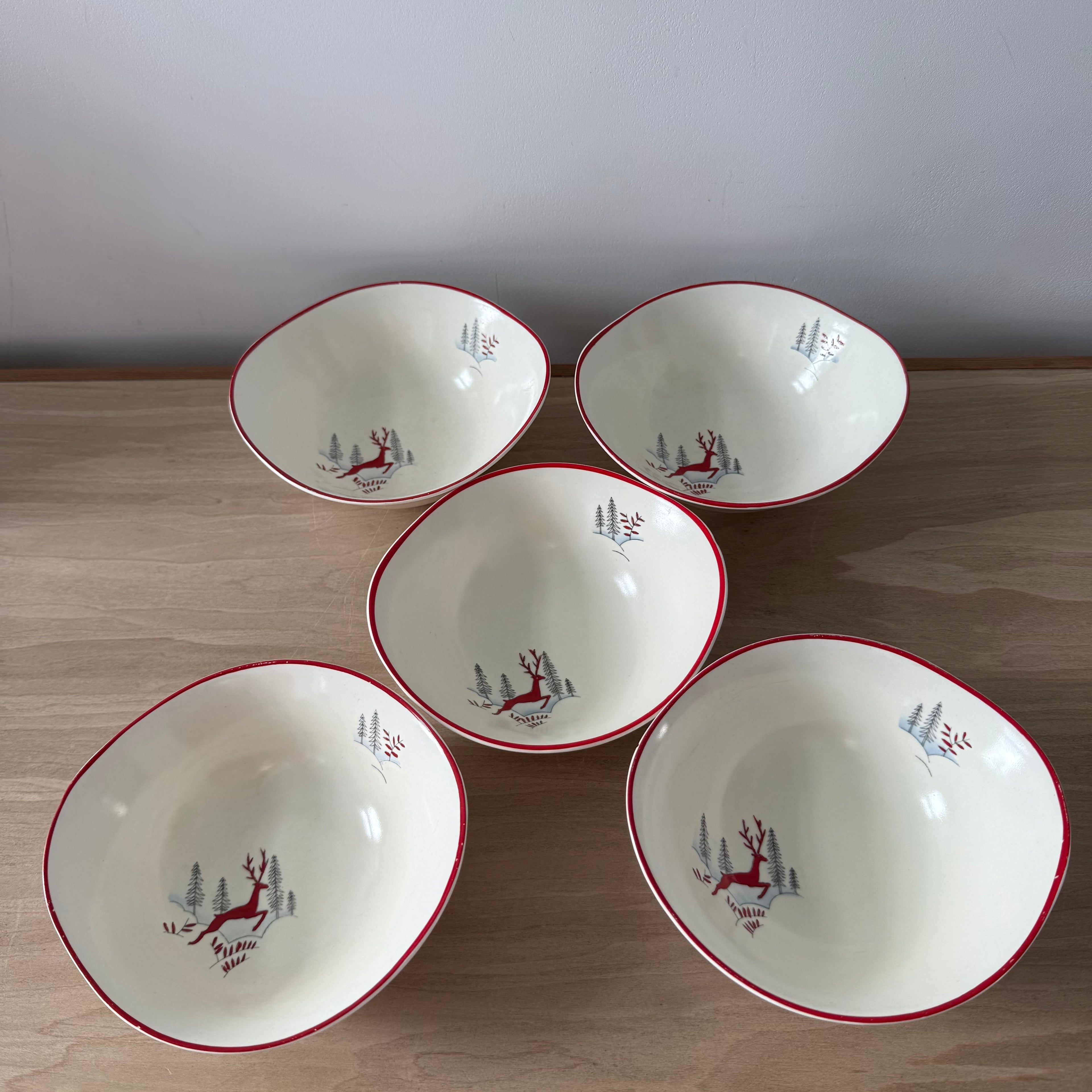 5 Crown Devon Stockholm Leaping Deer Dessert Bowls 1950s