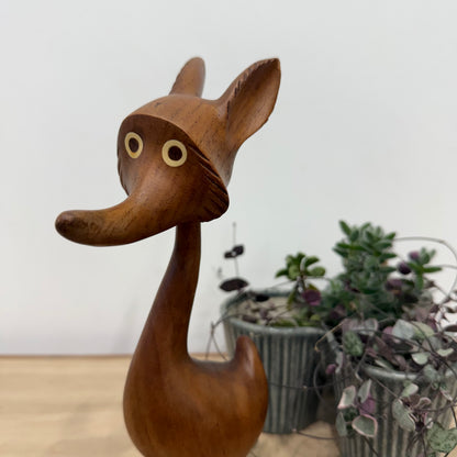 Vintage Wooden Fox Figure Mid Century Scandinavian Style 24cm