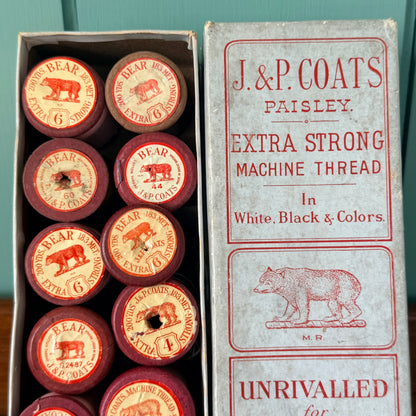Vintage J&amp;P Coats Bear Extra Strong Machine Thread Boxed Reels