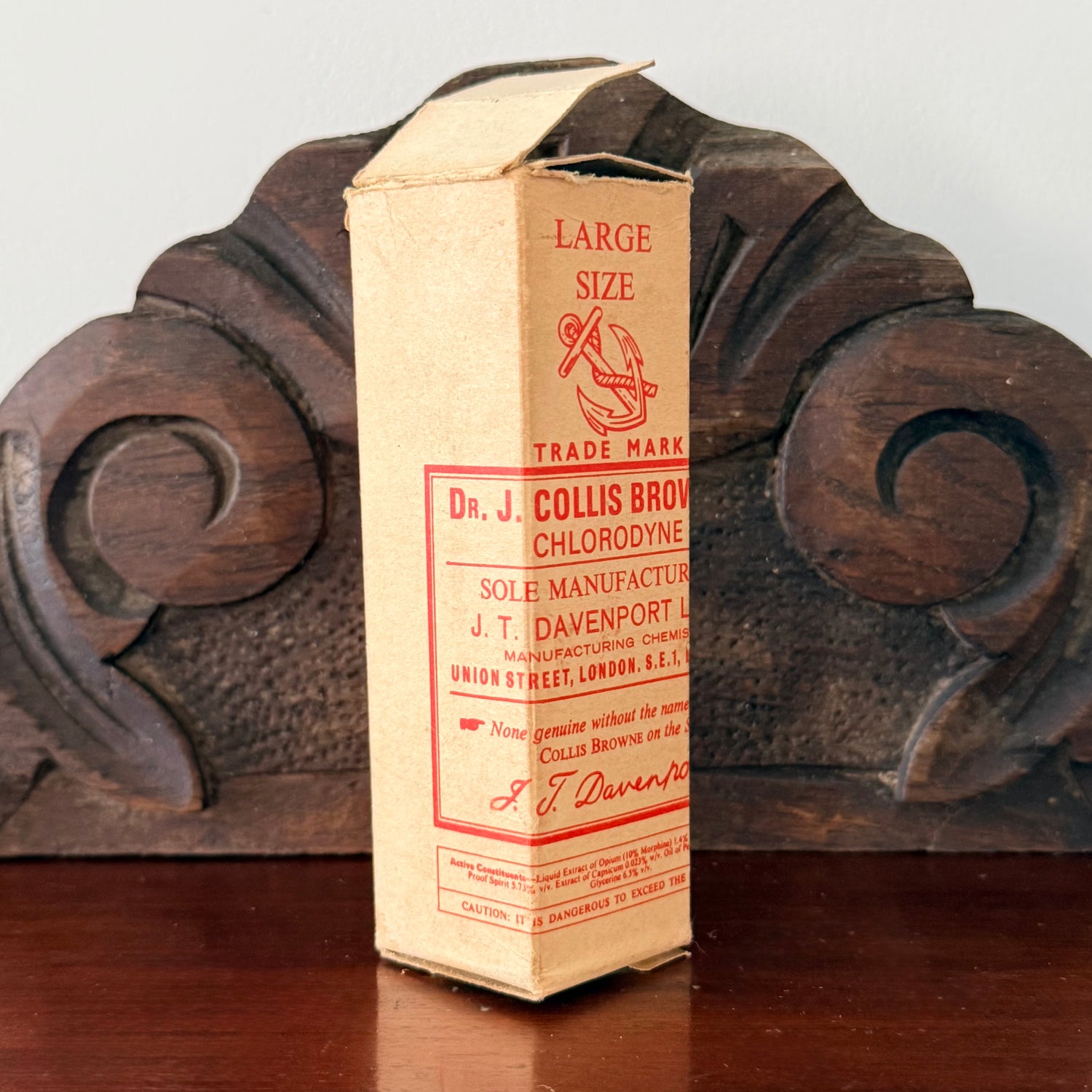 Collis Browne’s Chlorodyne Bottle, Box &amp; Leaflet Vintage Chemist Apothecary Empty