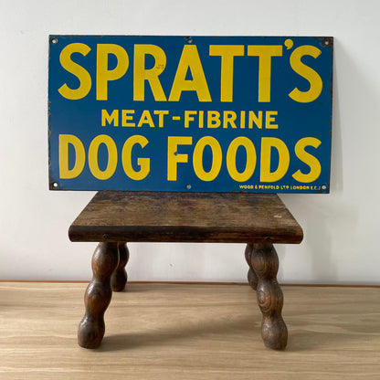 Rare Small Original Spratt’s Meat-Fibrine Dog Foods Enamel Advertising Sign – 20th Century