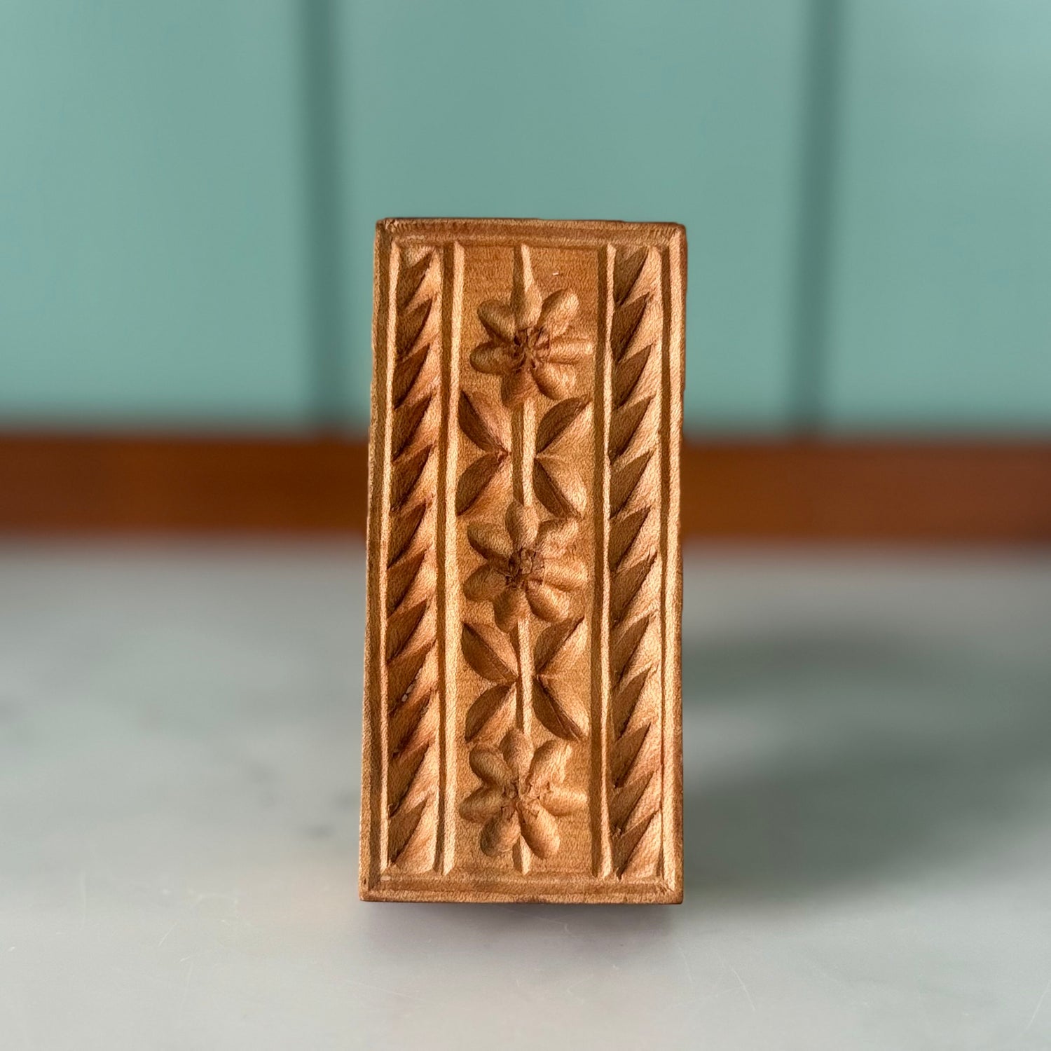 Antique Carved Wooden Floral Butter Stamp / Treen Mould Press