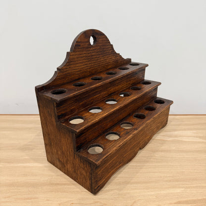 Antique Welsh Cawl Spoon Rack Oak Treen 3 Tier Peg Wall Shelf