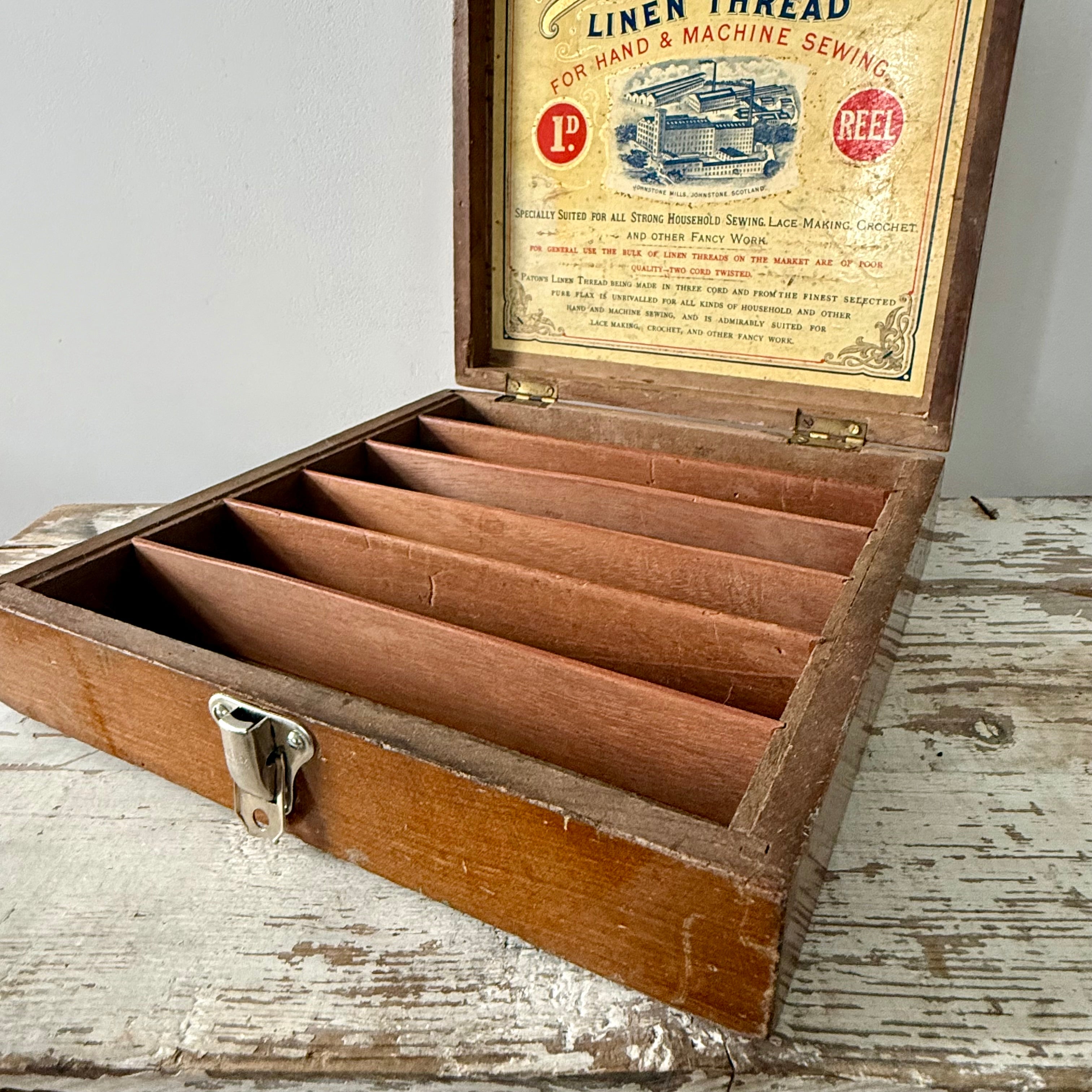 Antique Paton’s Linen Thread Wooden Shop Display Box Johnstone Scotland