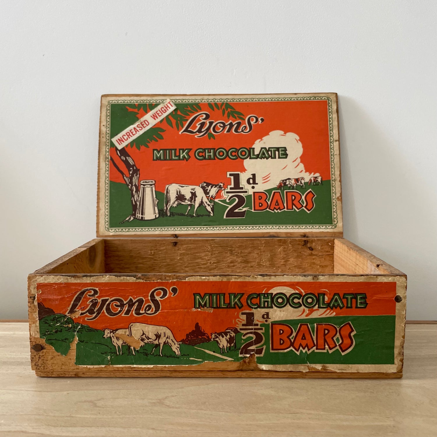 Vintage Lyons’ Milk Chocolate Wooden Advertising Box c.1920-30s