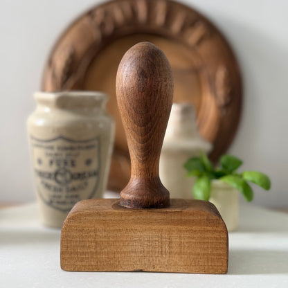 Antique Treen Rectangular Butter Stamp Floral