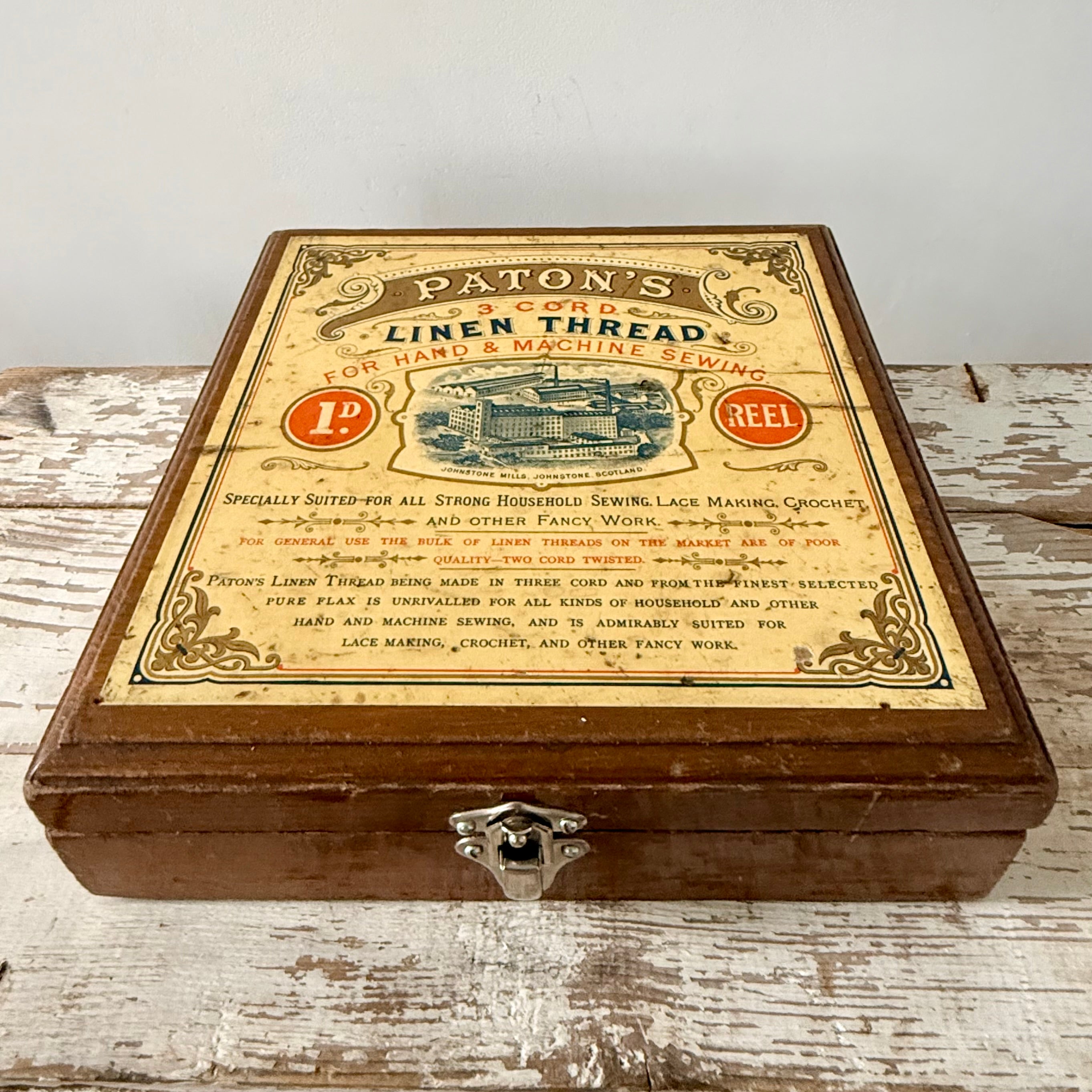 Antique Paton’s Linen Thread Wooden Shop Display Box Johnstone Scotland