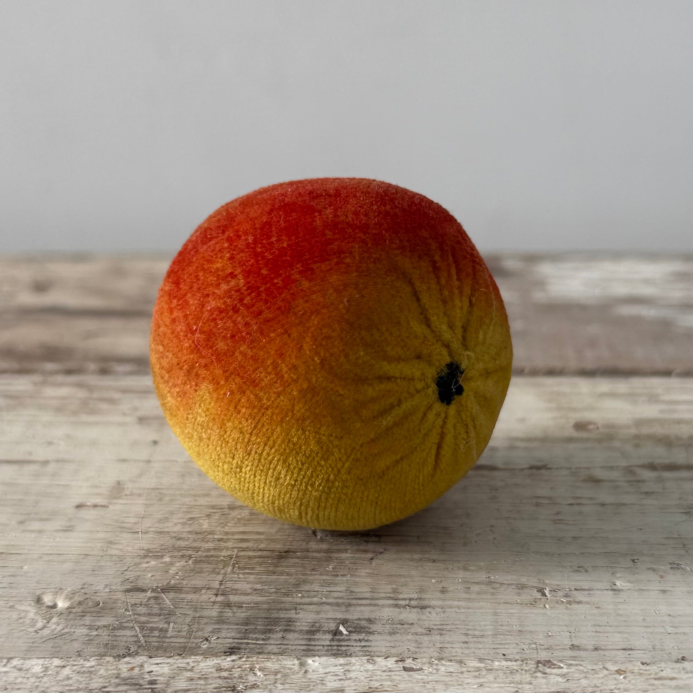 1830s Antique Velvet Apple Pin Cushion in Red and Ochre