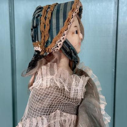 Antique Victorian Wax Over Shoulder Head Doll in Original Style Costume c.1870