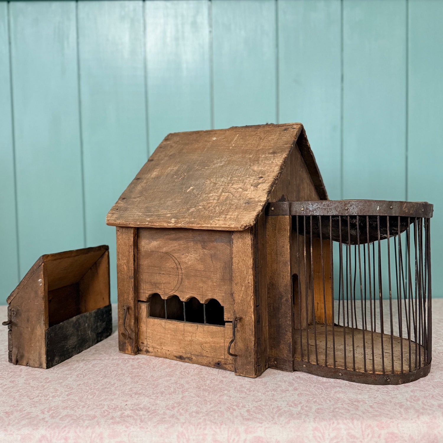 Antique Country House Squirrel Cage with Original Wire Run &amp; Nest Box