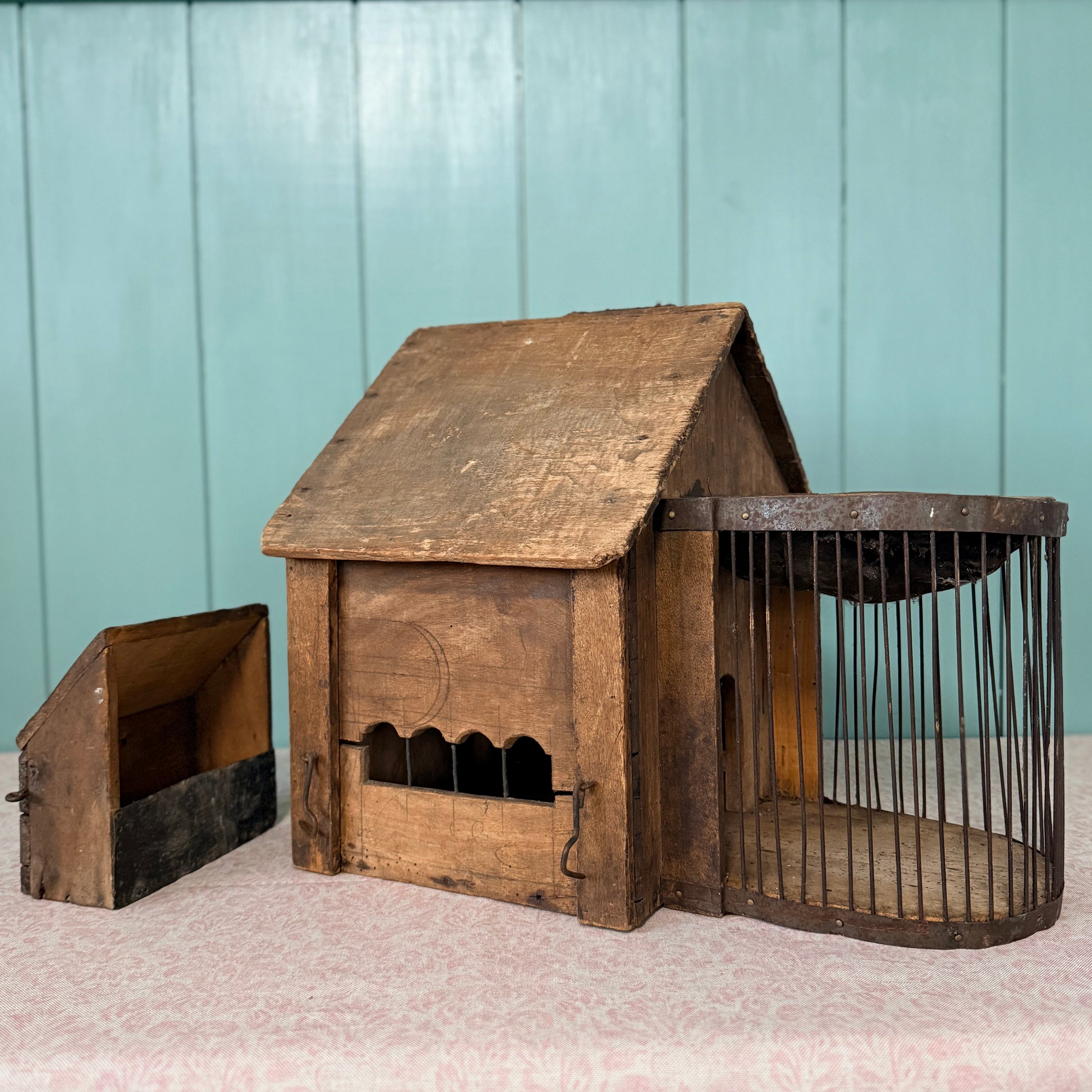 Antique Country House Squirrel Cage with Original Wire Run &amp; Nest Box