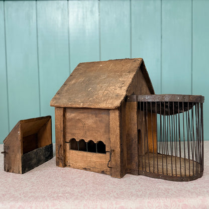 Antique Country House Squirrel Cage with Original Wire Run &amp; Nest Box