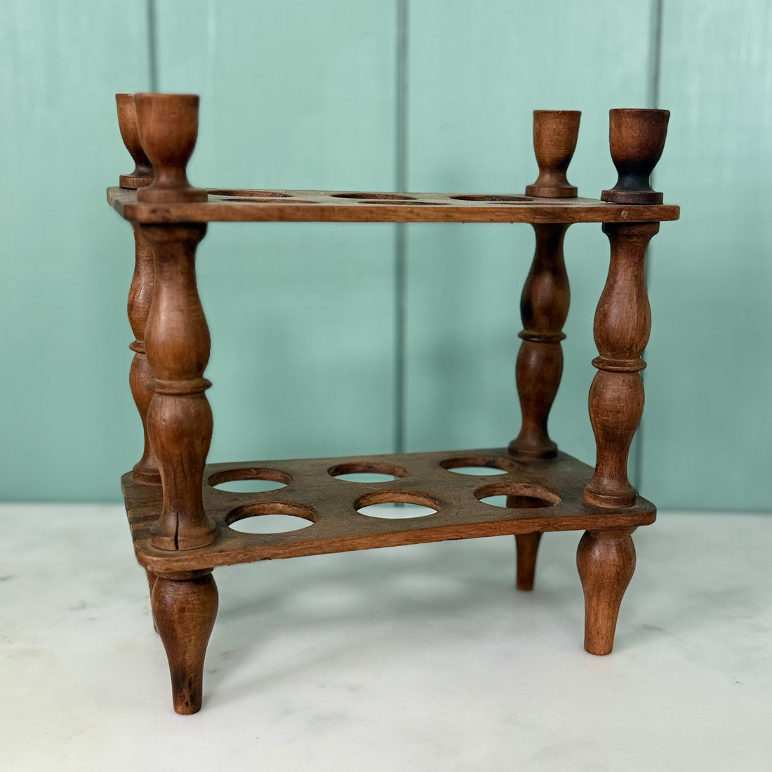 Antique Victorian Edwardian Wooden Two Tier Egg Stand Rack