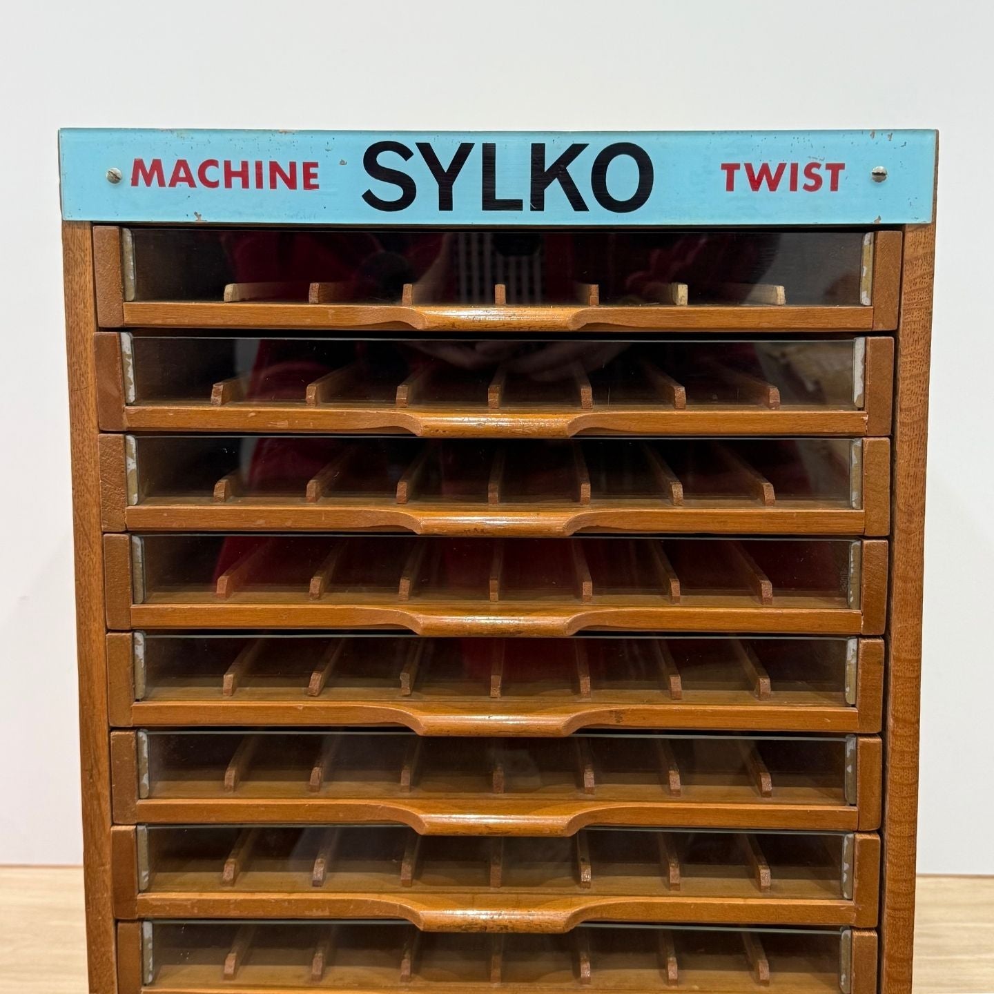 Sylko Machine Twist Oak Haberdashery Cabinet with Glass Drawers
