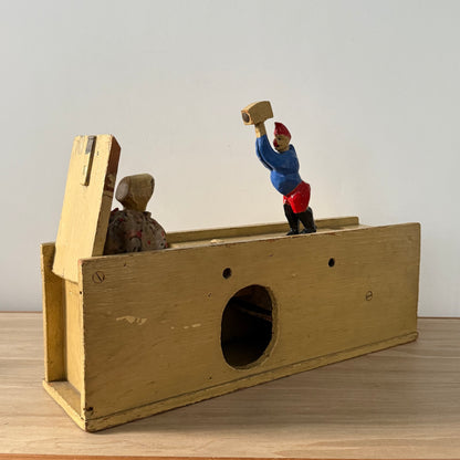 Scratch Built Punch and Judy Style Folk Art Wooden Tableau