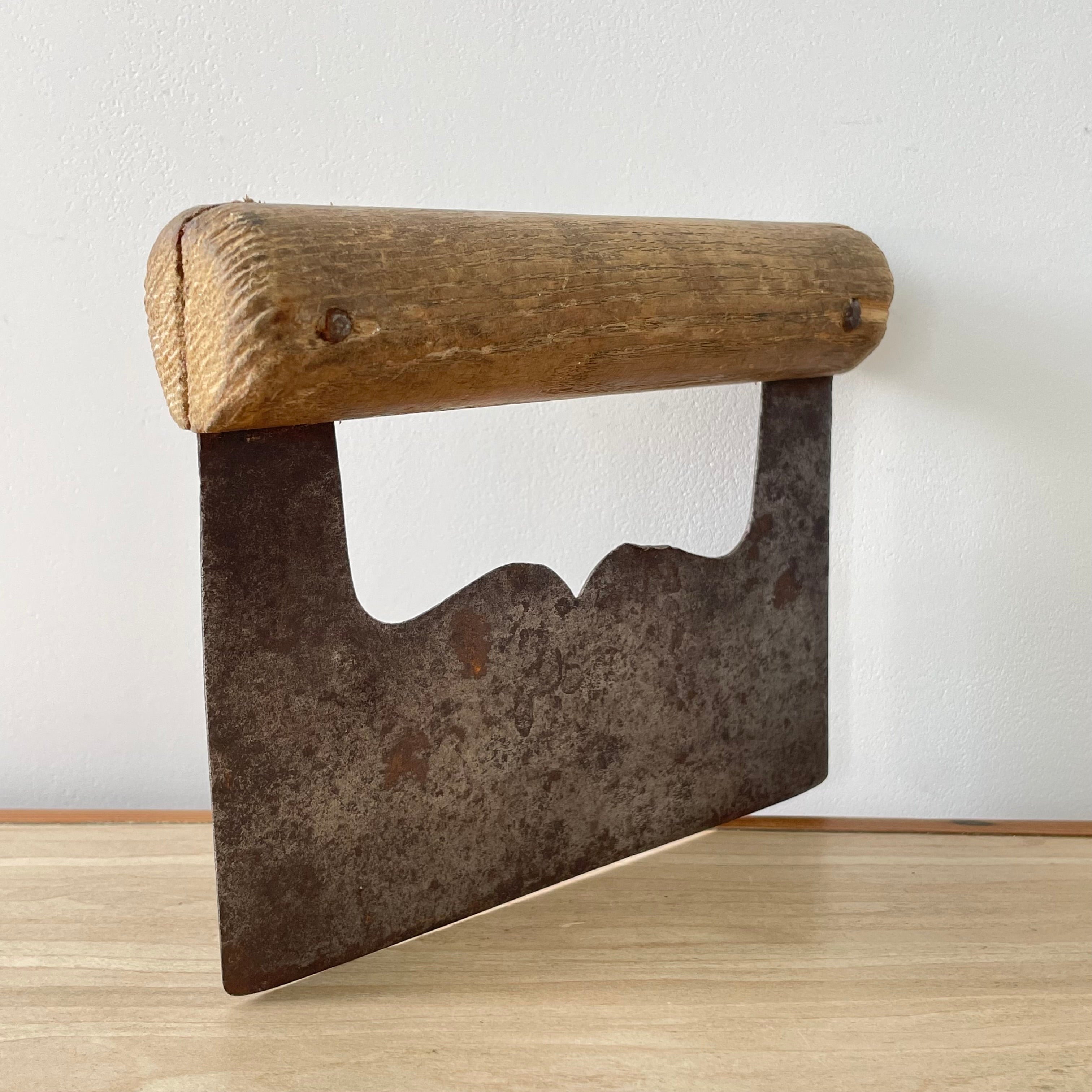 Antique Herb Chopper – Forged Iron with Wooden Handle, 19th–Early 20th Century Kitchenalia