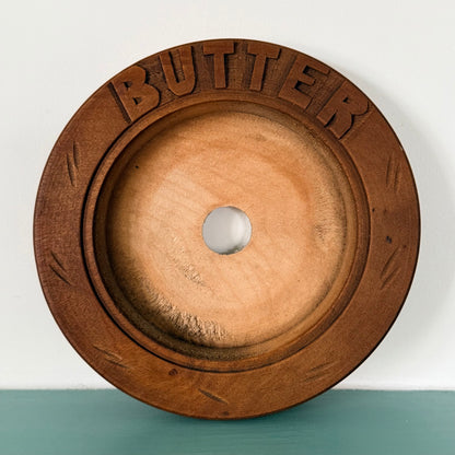 Antique Treen Butter Dish Wooden Surround with Blue Willow Insert