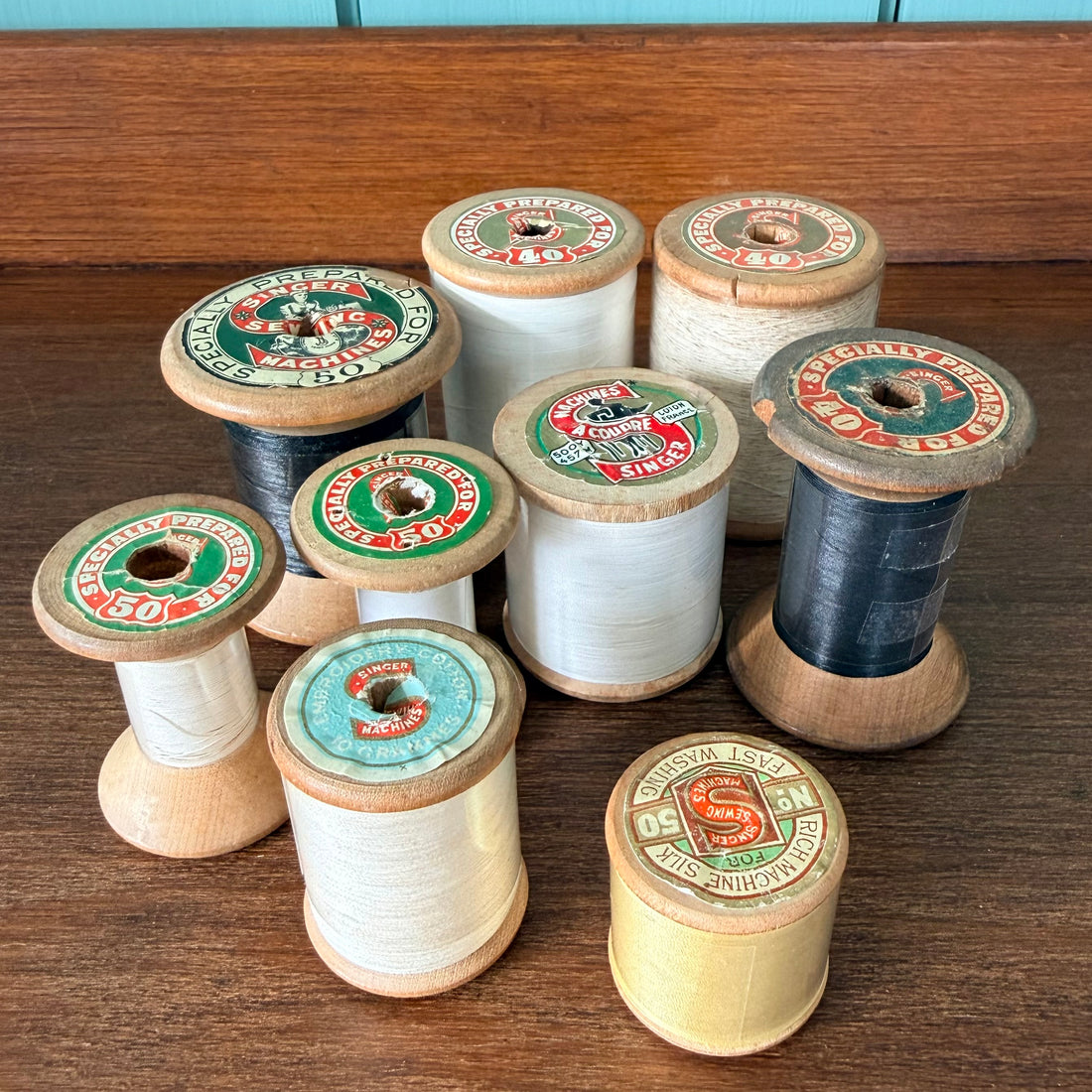 Vintage Singer Wooden Cotton Reels Job Lot Haberdashery Display