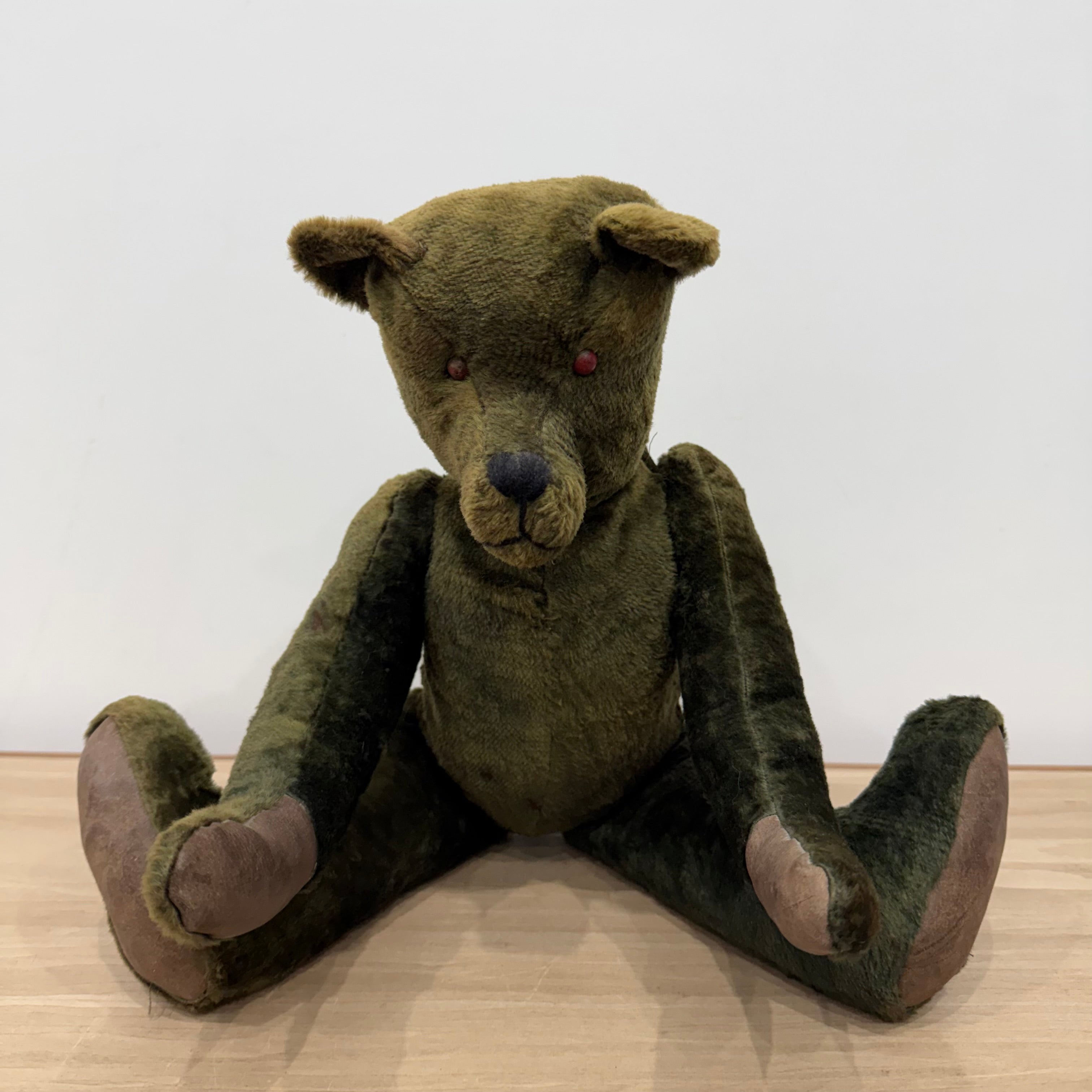 Early 20th Century Straw Filled Plush Teddy Bear Disc Joints 44cm