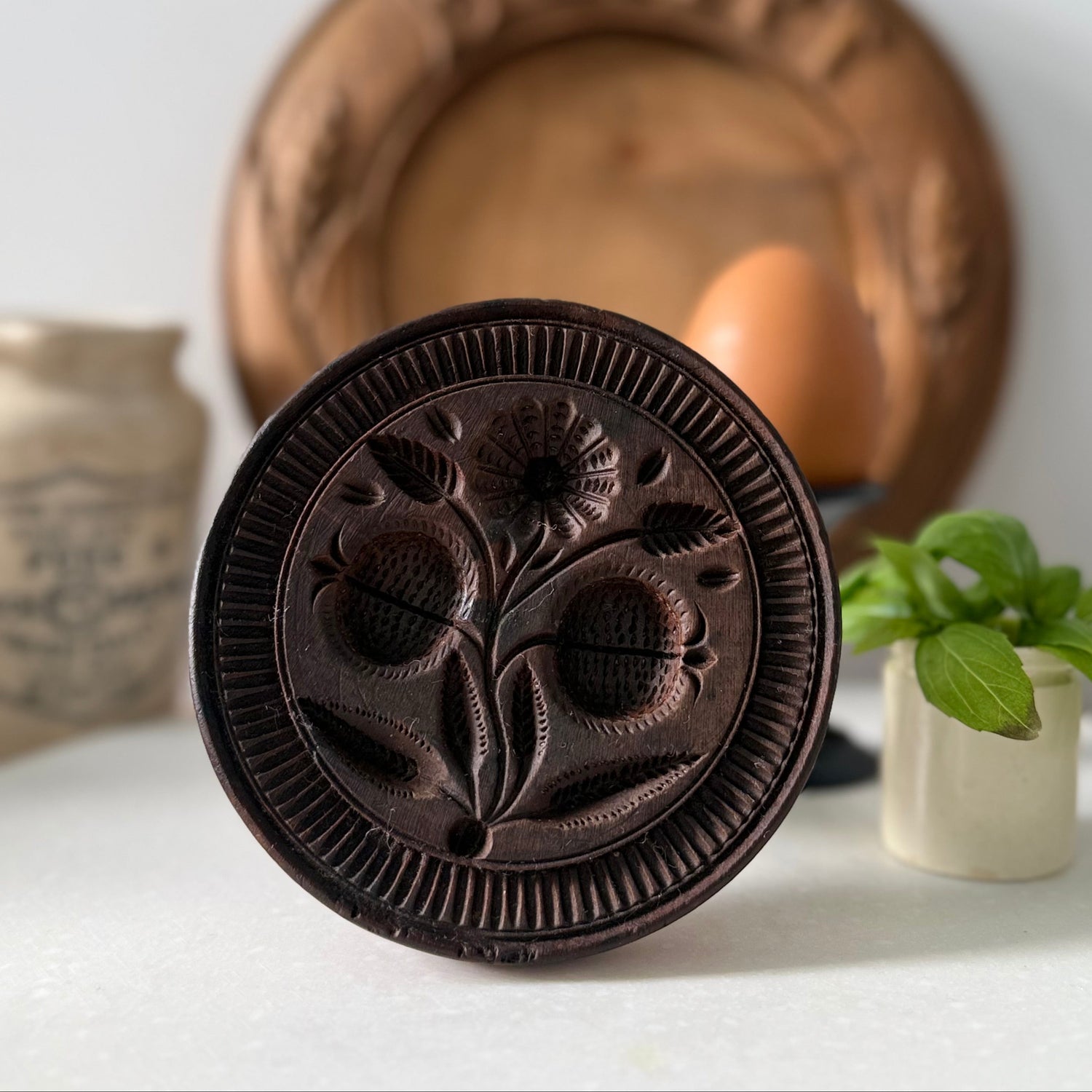 Antique Treen Butter Stamp Acorn Design
