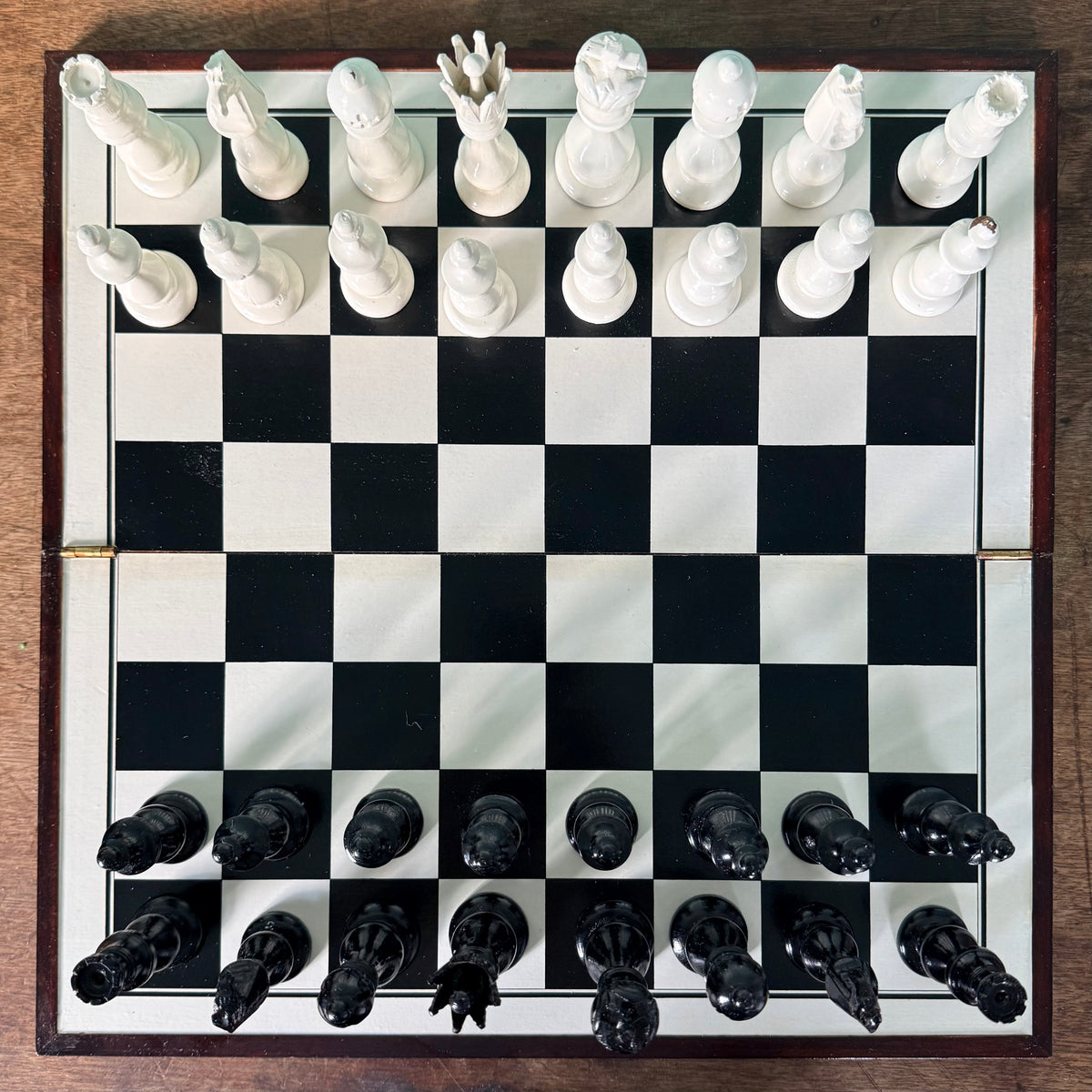Vintage Chinese Wooden Figural International Chess Set Original Box