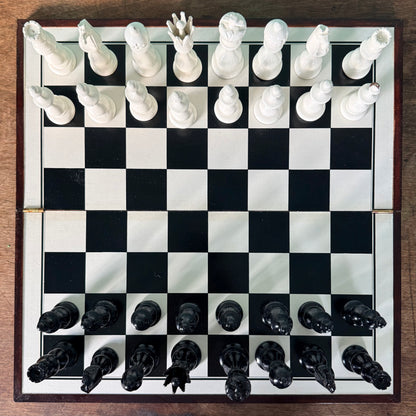 Vintage Chinese Wooden Figural International Chess Set Original Box