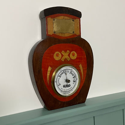 Antique OXO Advertising Barometer – Wooden Jar Form, c.1920s