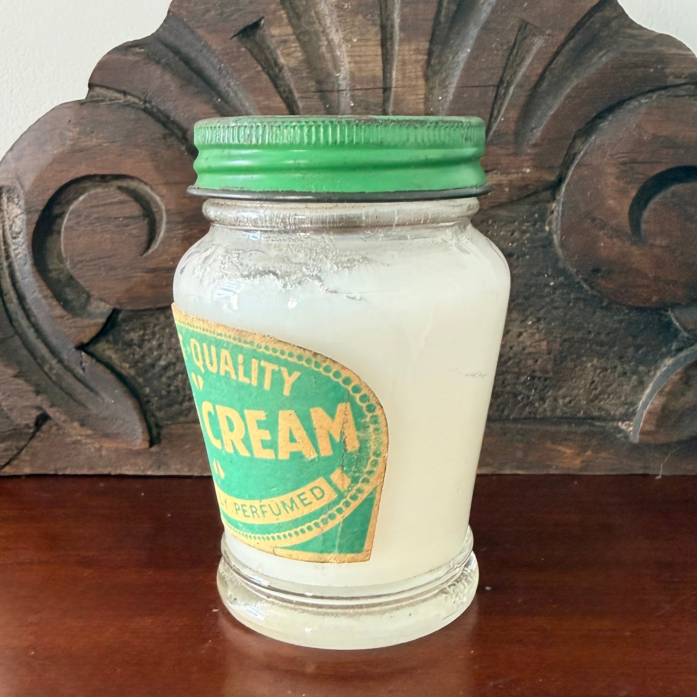 Vintage “Cold Cream” Glass Jar – Frosted Apothecary Pot with Original Contents