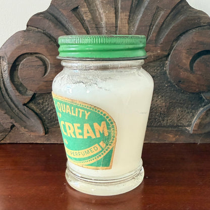 Vintage “Cold Cream” Glass Jar – Frosted Apothecary Pot with Original Contents