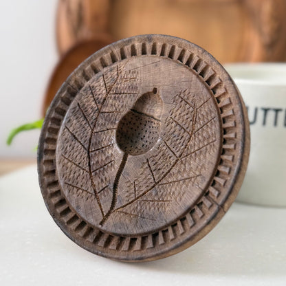 Antique Treen Butter Stamp Acorn Carved Wooden Print