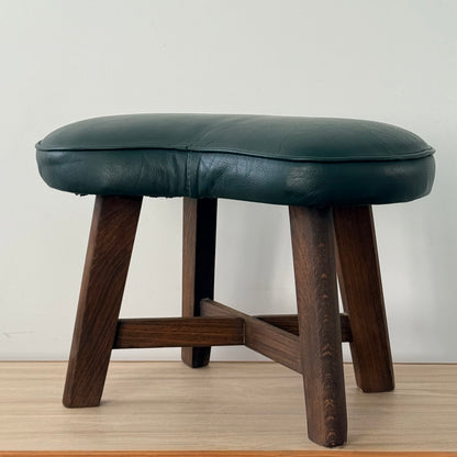 Vintage Mid-Century Kidney Shaped Green Upholstered Footstool