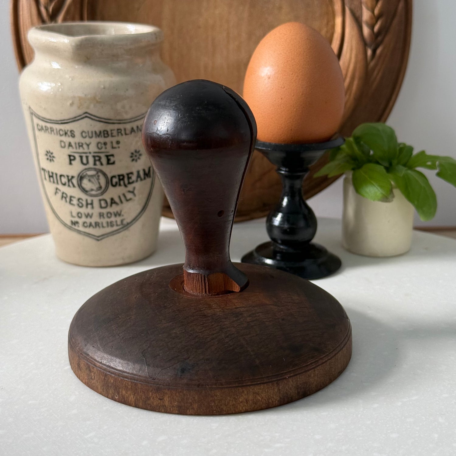 Antique Treen Butter Stamp Acorn Design