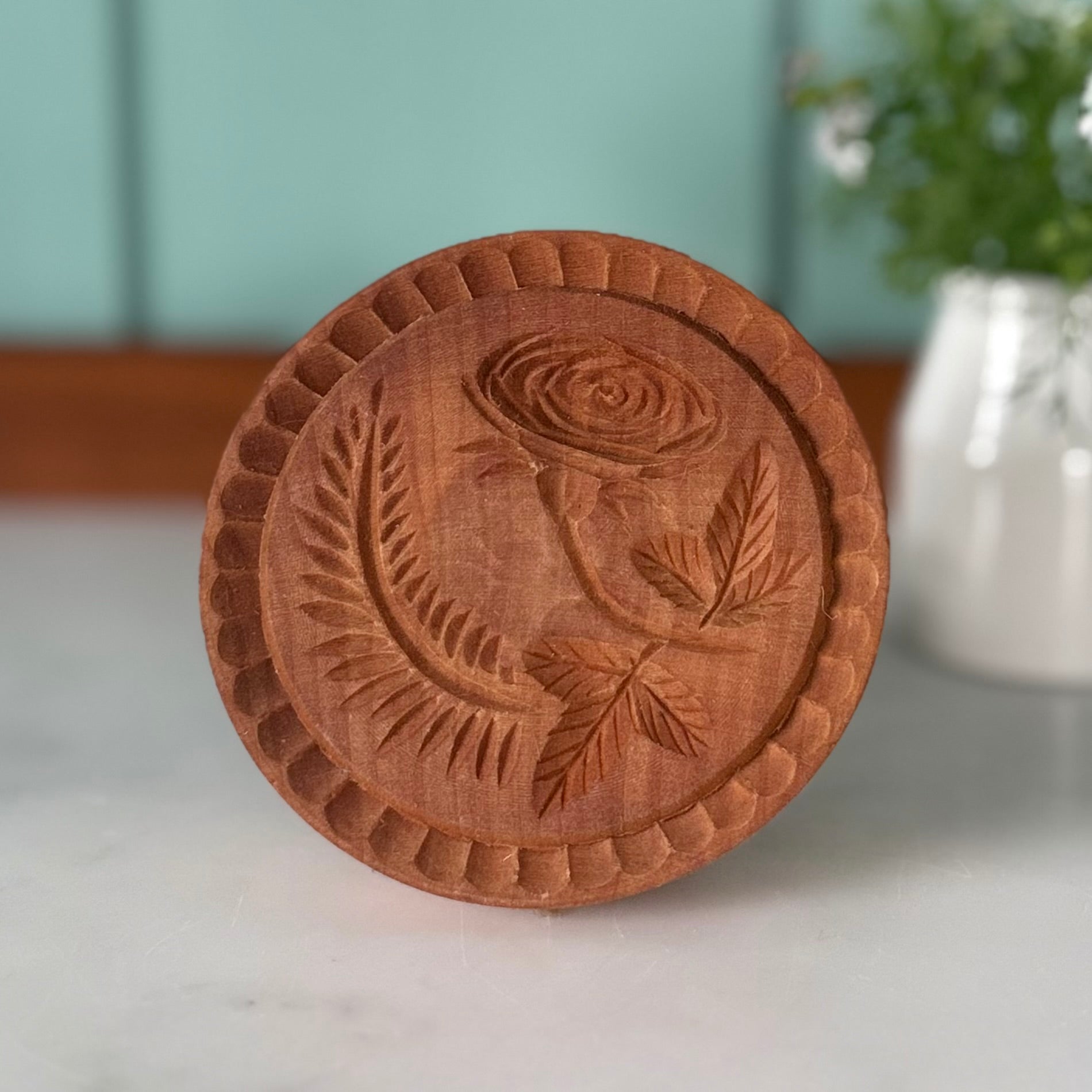 Antique Carved Wooden Rose Butter Stamp