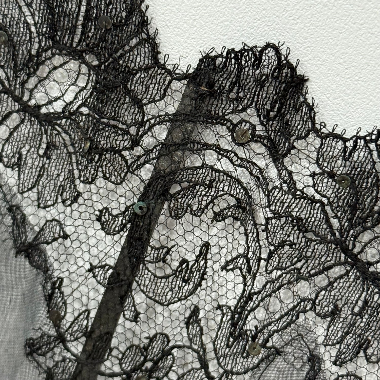 Antique Hand Painted Lace Fan with Butterflies Edwardian Black Mourning Style