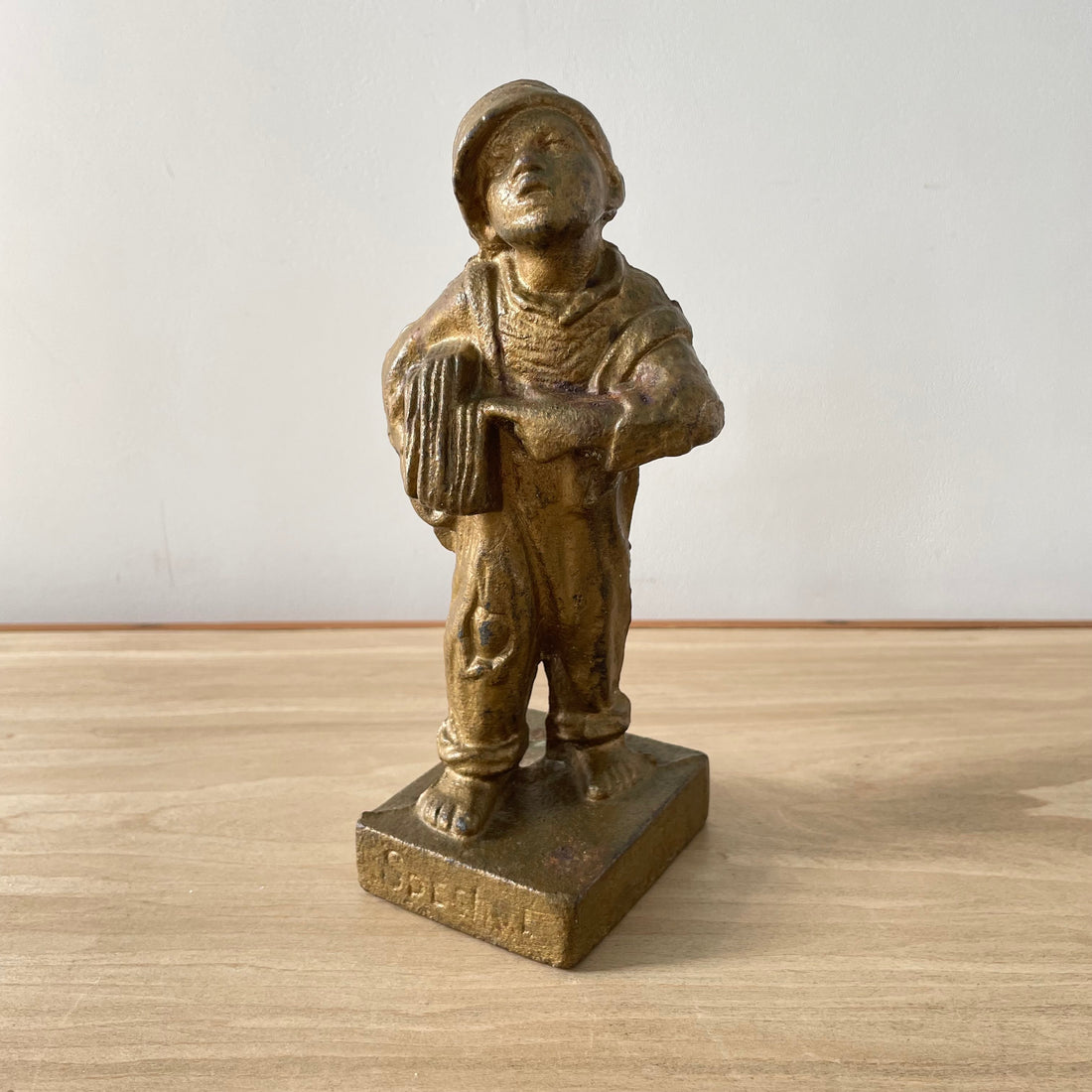 Antique “Speshul” Gilt Spelter Figure – Boy with Accordion, Early 20th Century