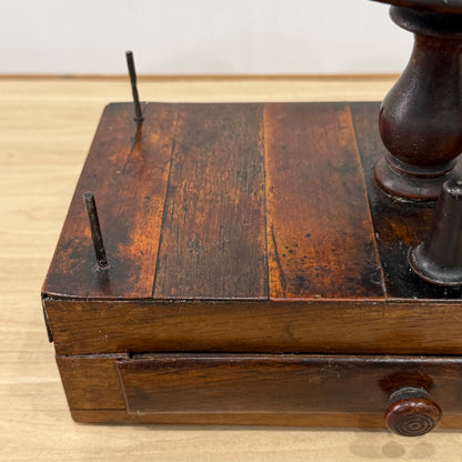 Antique Wooden Thread Spool Stand with Drawer and Silk Pin Cushion