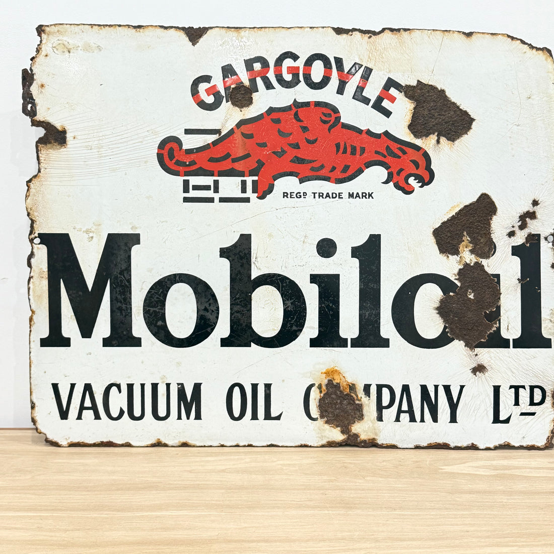 Gargoyle Mobiloil Enamel Advertising Sign Vacuum Oil Company c1920