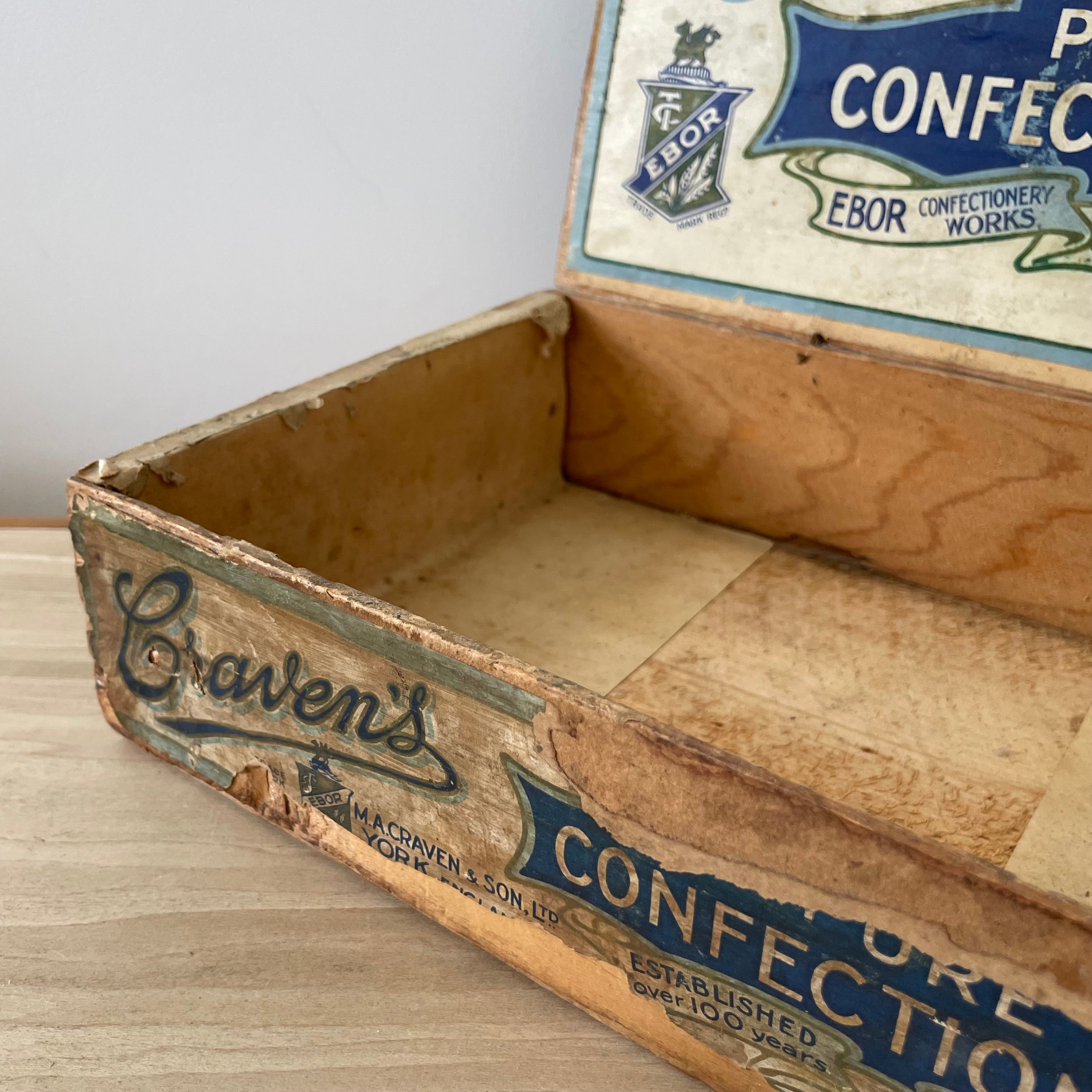 Antique Craven’s Pure Confectionery Wooden Advertising Box – York, Early 1900s