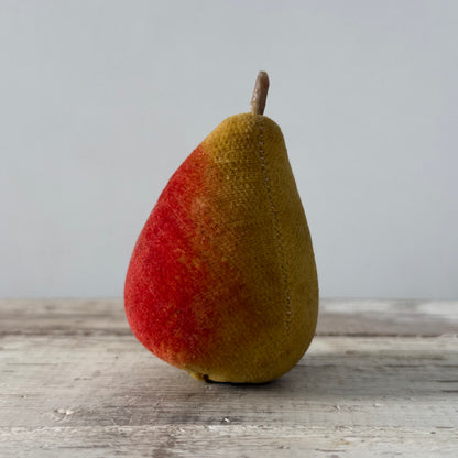 1830s Antique Velvet Pear Pin Cushion in Red and Ochre