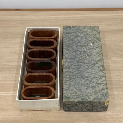 Vintage Genuine Teak Numbered Napkin Ring Set with Original Box