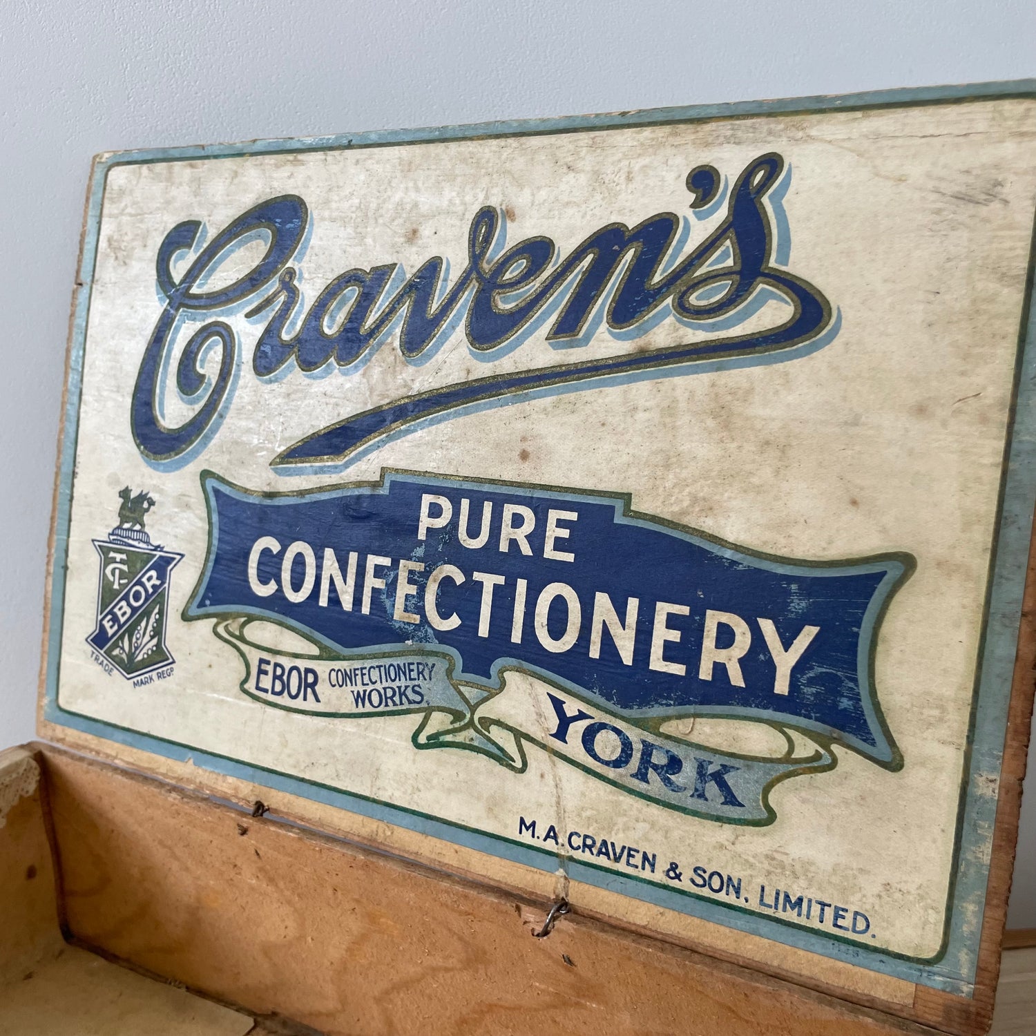 Antique Craven’s Pure Confectionery Wooden Advertising Box – York, Early 1900s