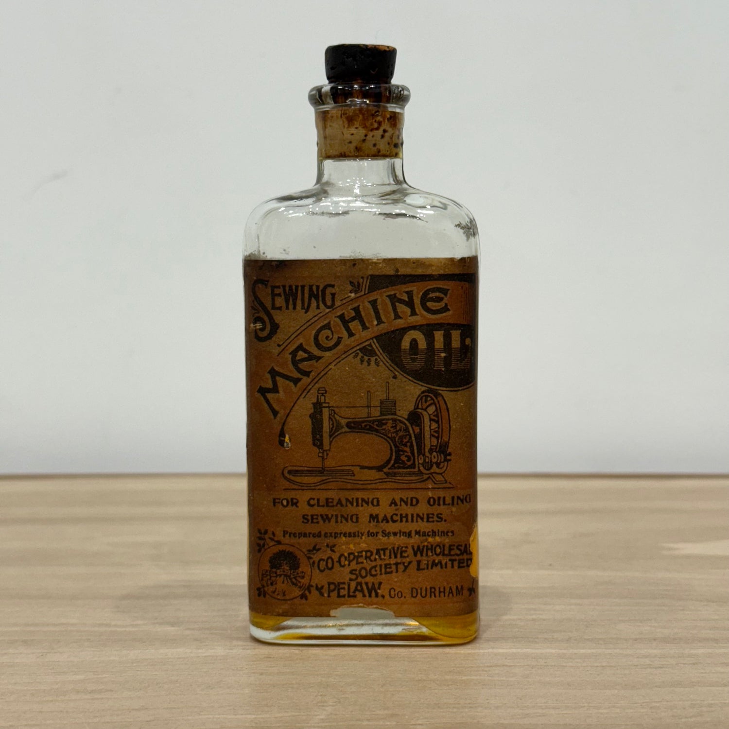 Edwardian Sewing Machine Oil Bottle, Cooperative Wholesale Society, Pelaw