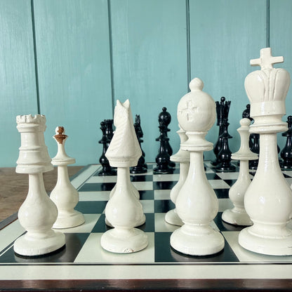 Vintage Chinese Wooden Figural International Chess Set Original Box