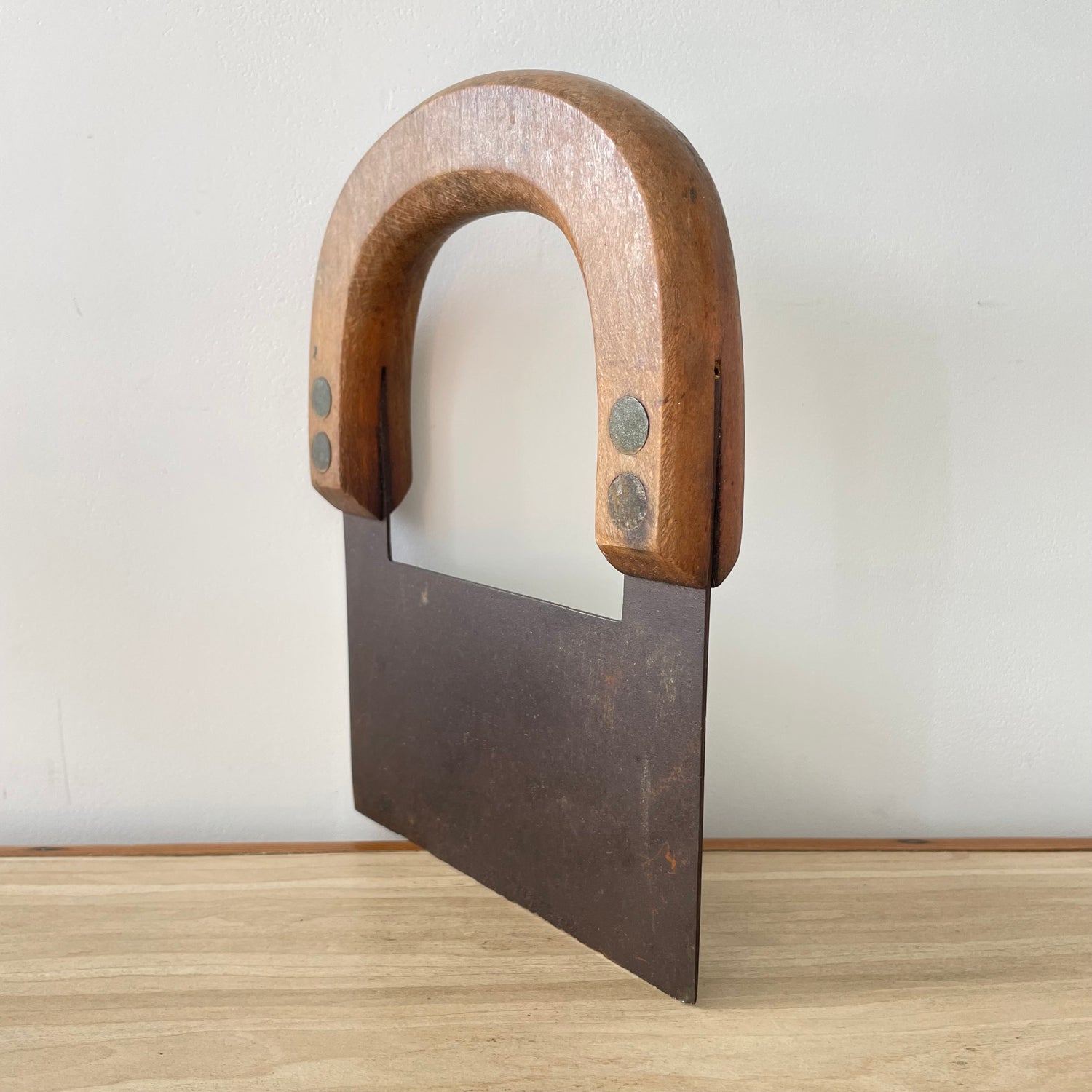 Antique Single-Handled Herb Chopper – Forged Iron Blade with Wooden Grip, Early 20th Century Kitchenalia