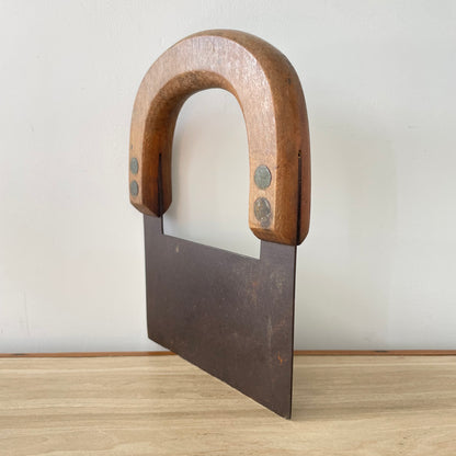 Antique Single-Handled Herb Chopper – Forged Iron Blade with Wooden Grip, Early 20th Century Kitchenalia