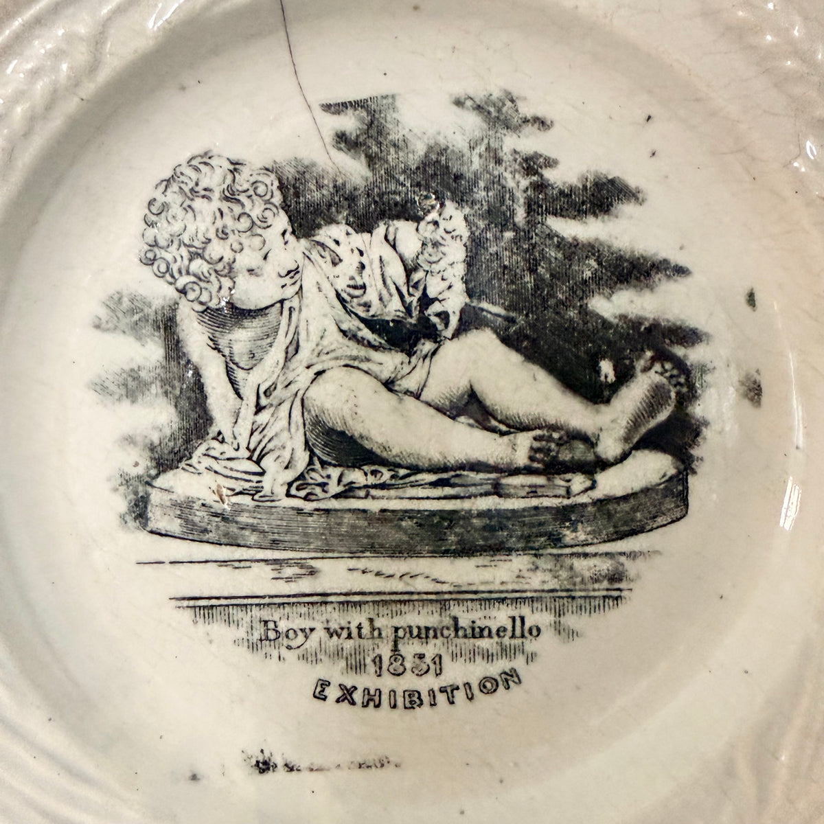 Antique 1851 Great Exhibition Boy with Punchinello Plate 18.5cm