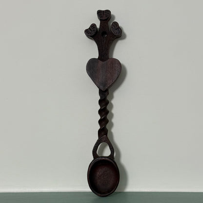 Welsh Love Spoon Carved Wooden Heart Twist Handle Folk Art Treen
