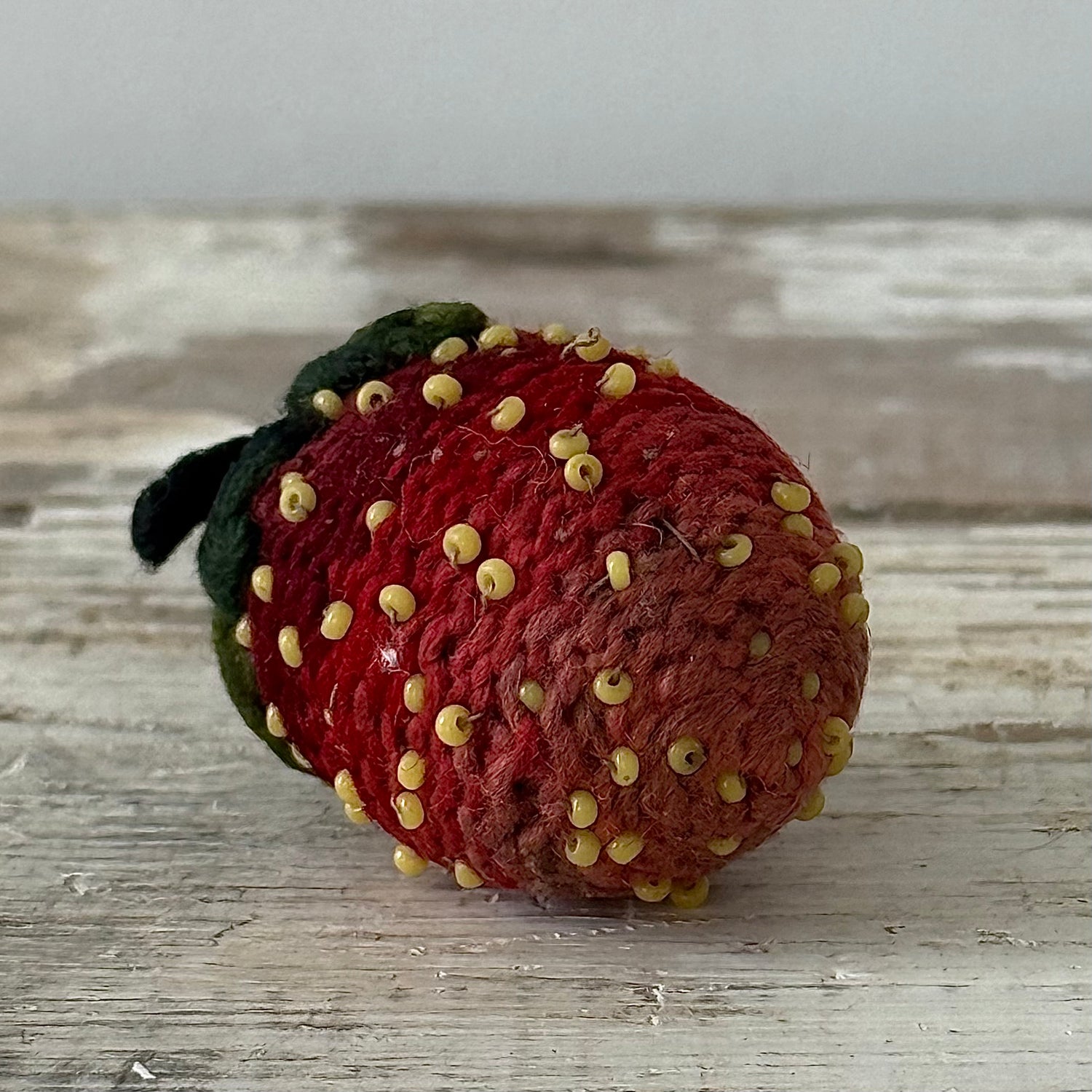 Antique Knitted Strawberry Emery with Beaded Seeds