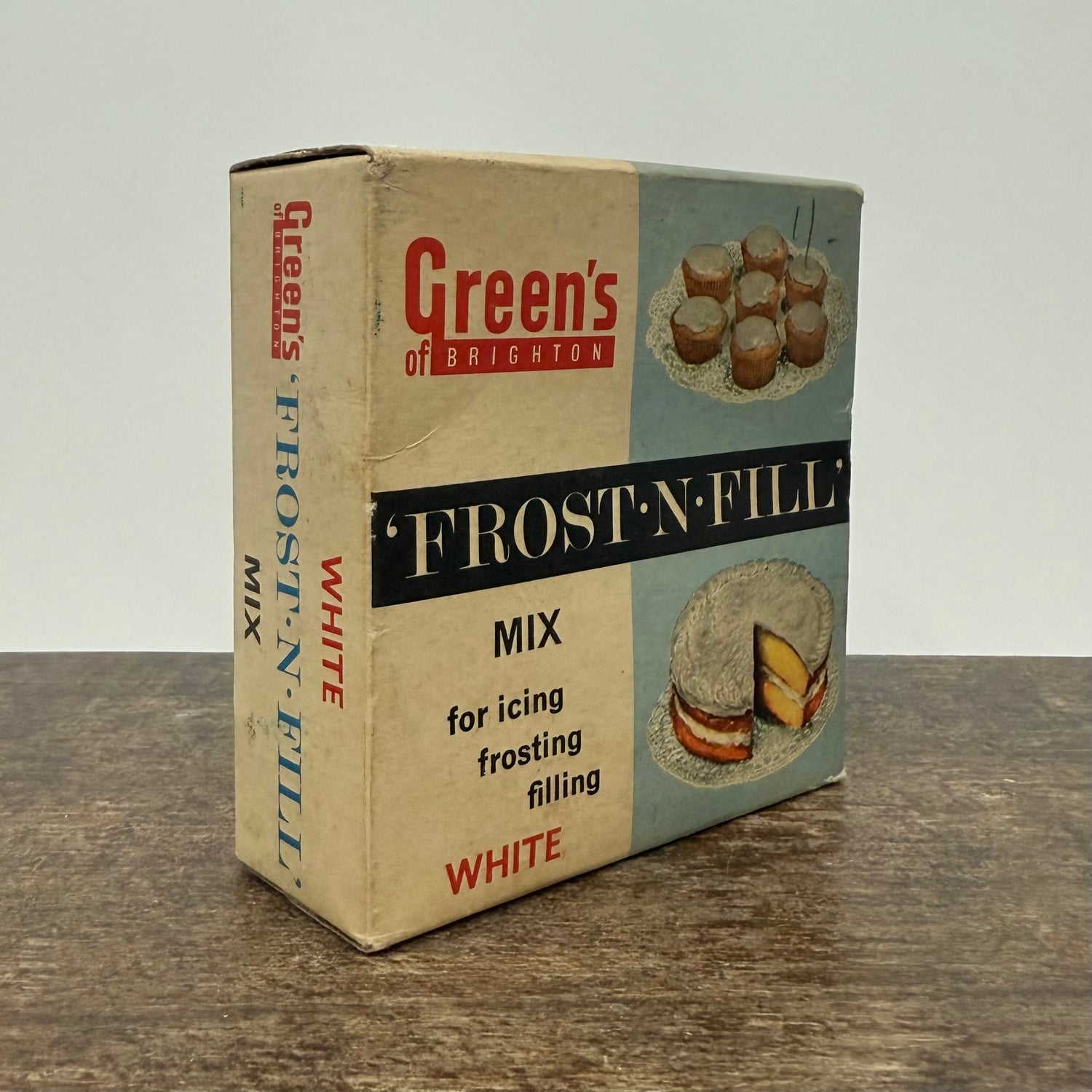 Vintage Green’s of Brighton ‘Frost-N-Fill’ Cake Icing Mix Box – White